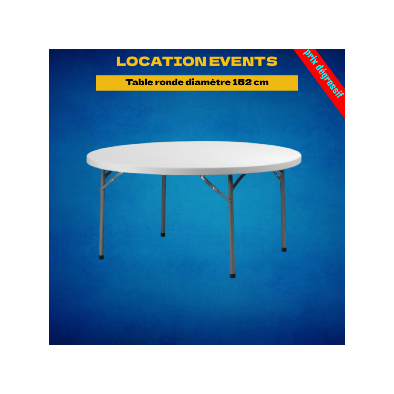 Location table ronde diamètre 152 cm - 8 personnes